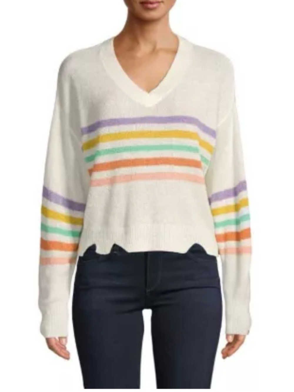 Impeccable Pig Rainbow Stripe preppy sweater size M